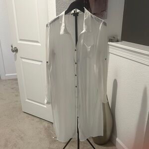 cleo White Longline Button-Front Tunic